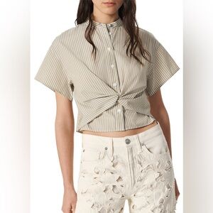 Rag & Bone Gretchen Stripe Poplin Shirt in Green Stripe